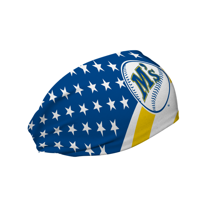 MLB Seattle Mariners Stars and Stripes cooling headband with Coop Logo. Made in USA, Vertical Athletics brand.  