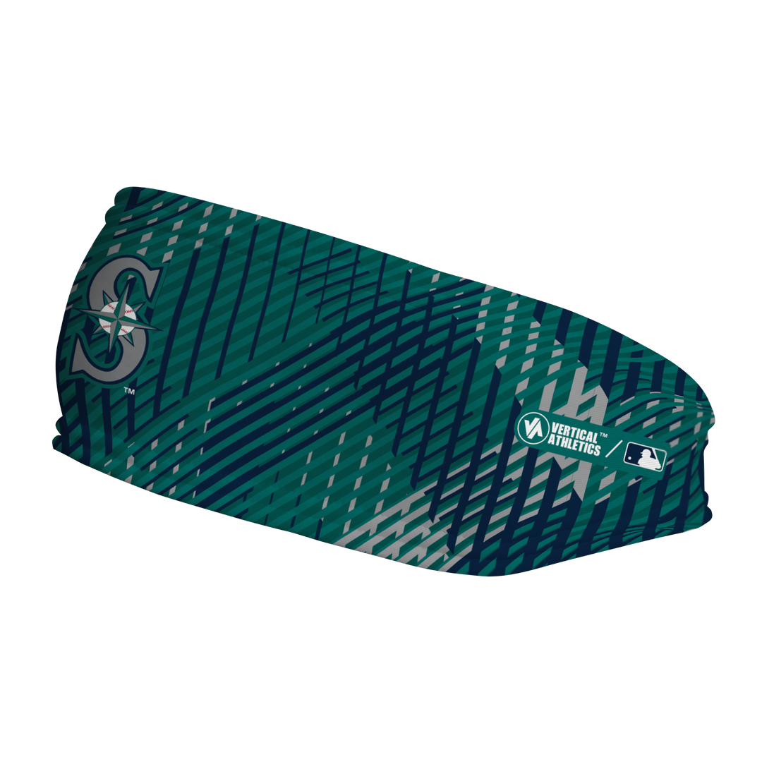MLB Seattle Mariners fleece headband with Sport Plaid. Made in the USA, Vertical Athletics brand.  