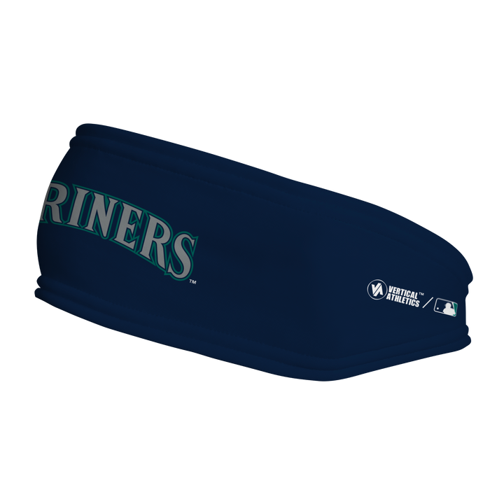 MLB Seattle Mariners fleece headband with Wordmark. Made in the USA, Vertical Athletics brand.  