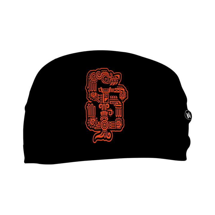 Front view of MLB San Francisco Giants black  headband with Gigantes aztec dragon logo. Made in USA, Vertical  Athletics brand. Not a Junk headband. 