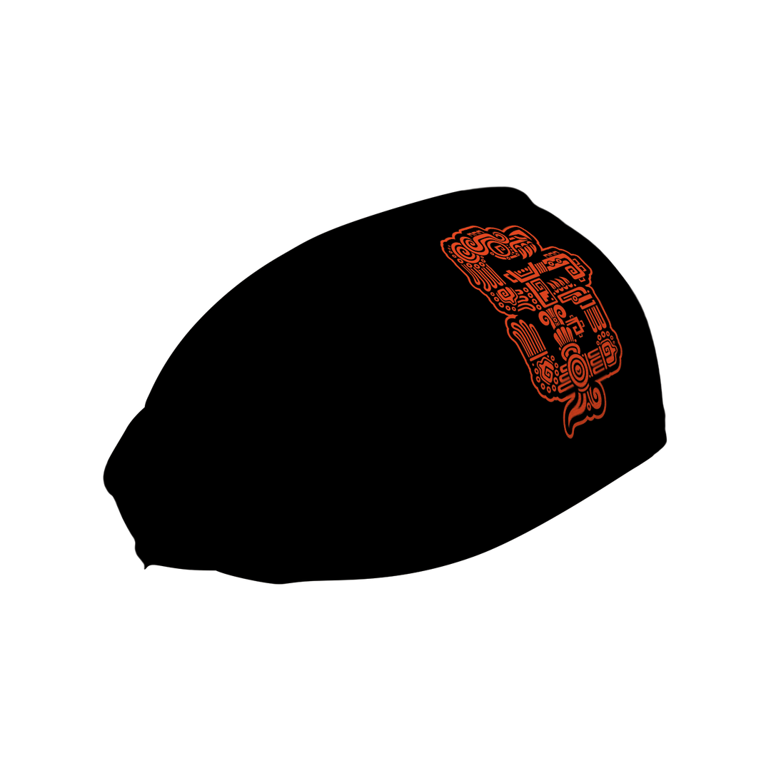 Side view of MLB San Francisco Giants black  headband with Gigantes aztec dragon logo. Made in USA, Vertical  Athletics brand.  