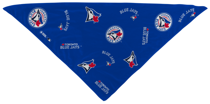 MLB Toronto Blue Jays cooling triangle bandana with logos all over. Made in USA, Vertical Athletics brand.  