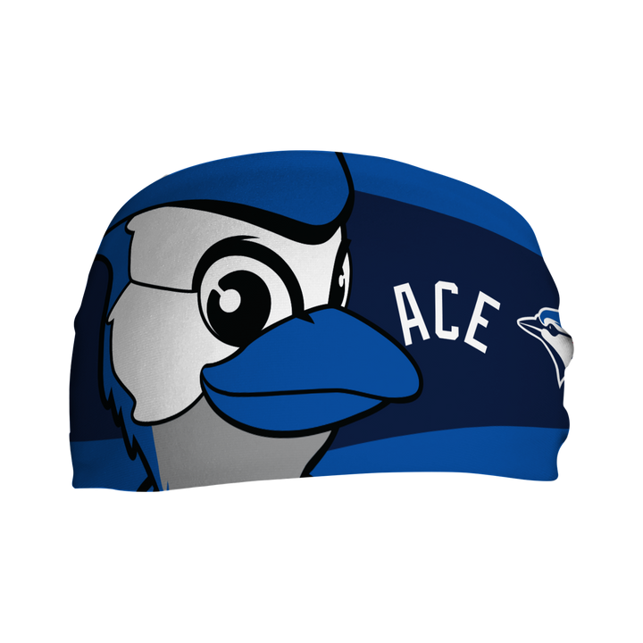 MLB Toronto Blue Jays cooling headband with Mascot Nameplate. Made in USA, Vertical Athletics brand.