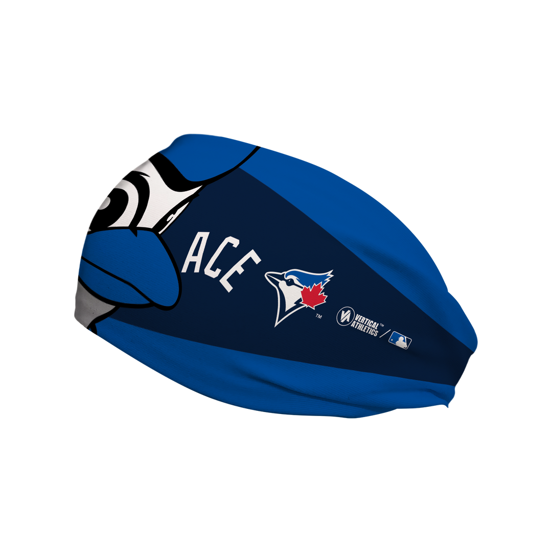 MLB Toronto Blue Jays cooling headband with Mascot Nameplate. Made in USA, Vertical Athletics brand.
