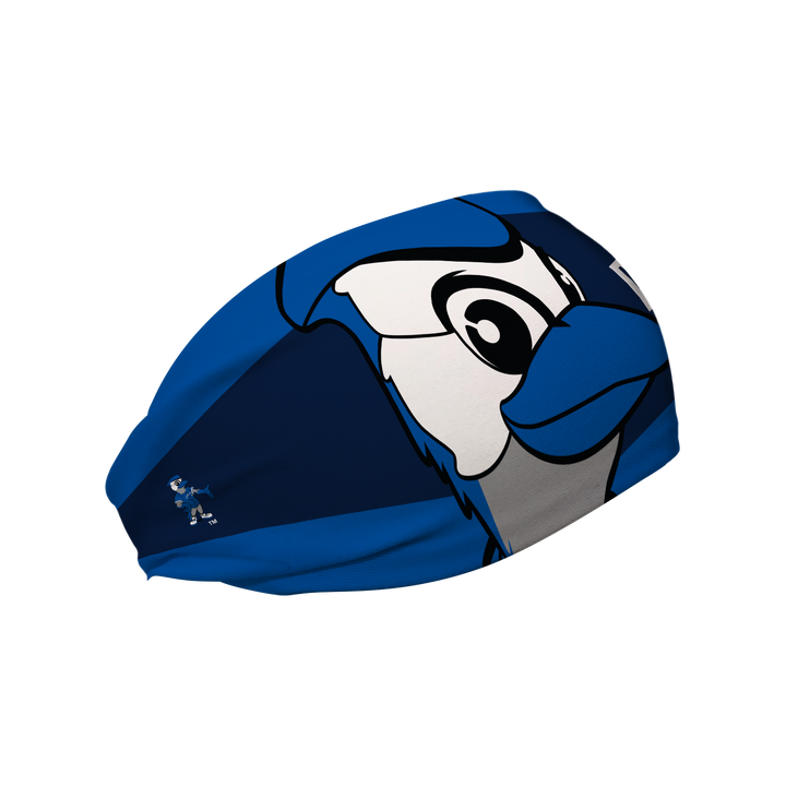 MLB Toronto Blue Jays cooling headband with Mascot Nameplate. Made in USA, Vertical Athletics brand.