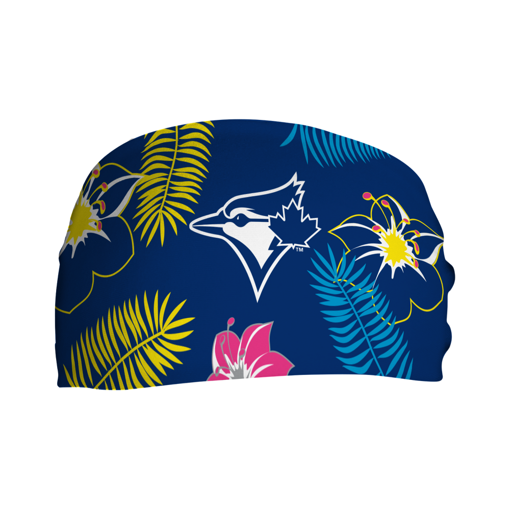 MLB Toronto Blue Jays cooling headband with Neon Floral. Made in USA, Vertical Athletics brand.