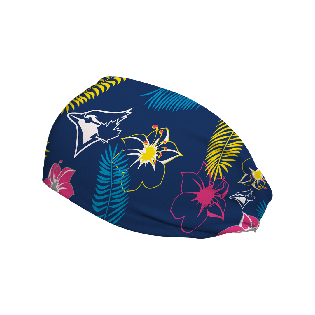 MLB Toronto Blue Jays cooling headband with Neon Floral. Made in USA, Vertical Athletics brand.