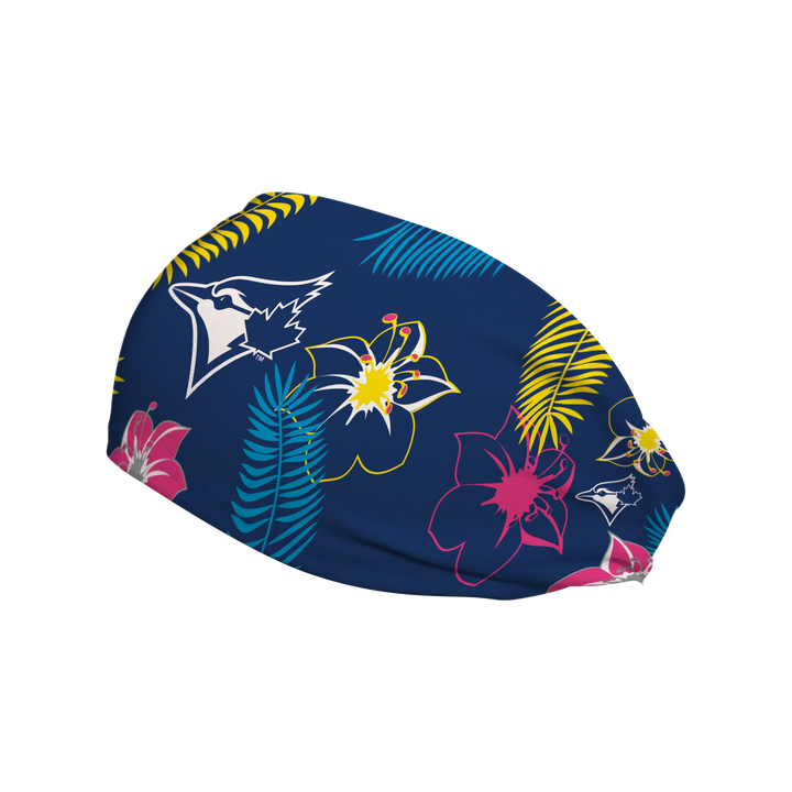 MLB Toronto Blue Jays cooling headband with Neon Floral. Made in USA, Vertical Athletics brand.