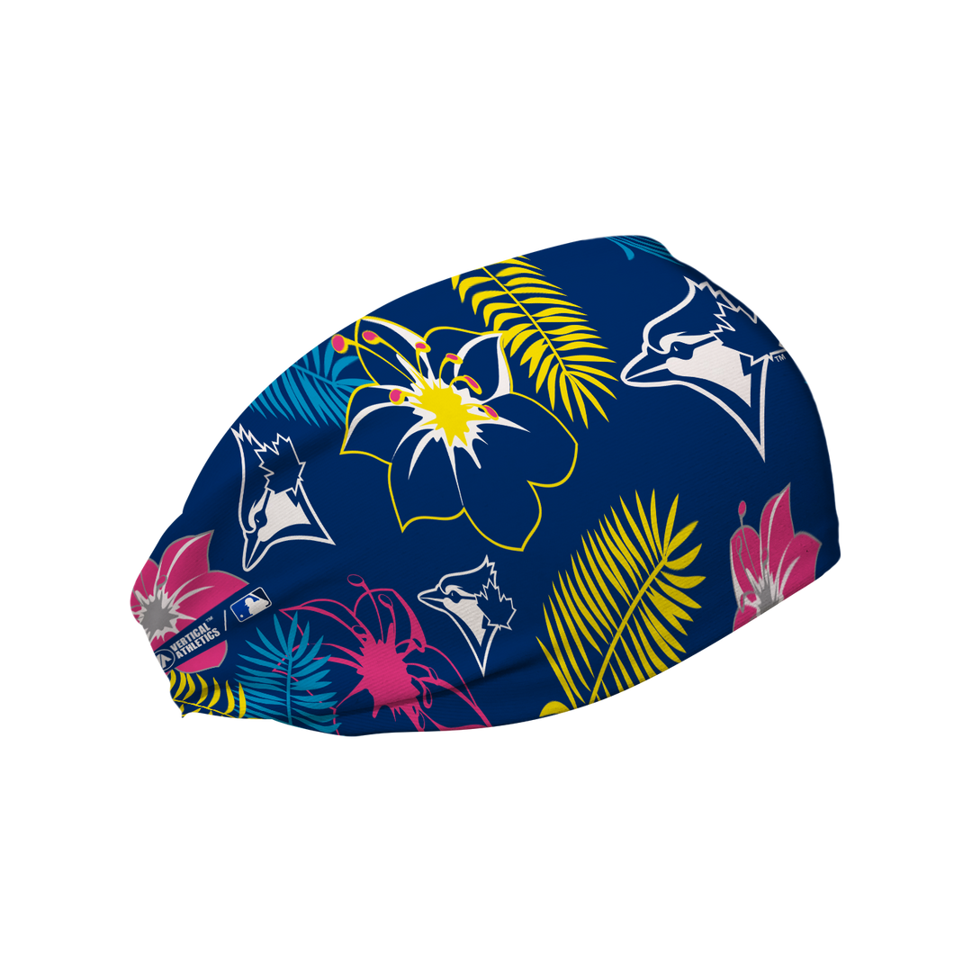 MLB Toronto Blue Jays cooling headband with Neon Floral. Made in USA, Vertical Athletics brand.