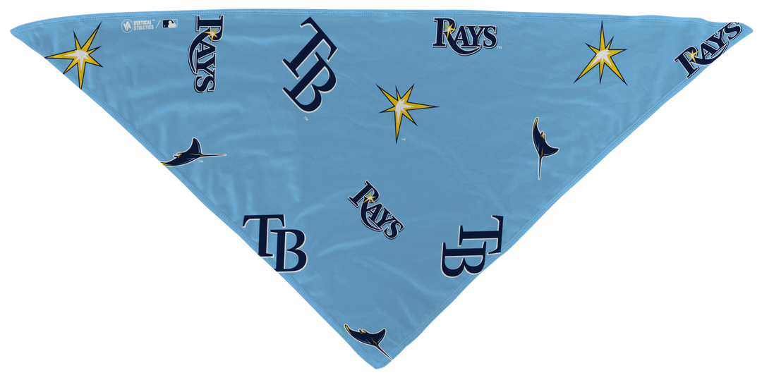 MLB Tampa Bay Rays cooling triangle bandana with team logo all over. Made in USA, Vertical Athletics brand.