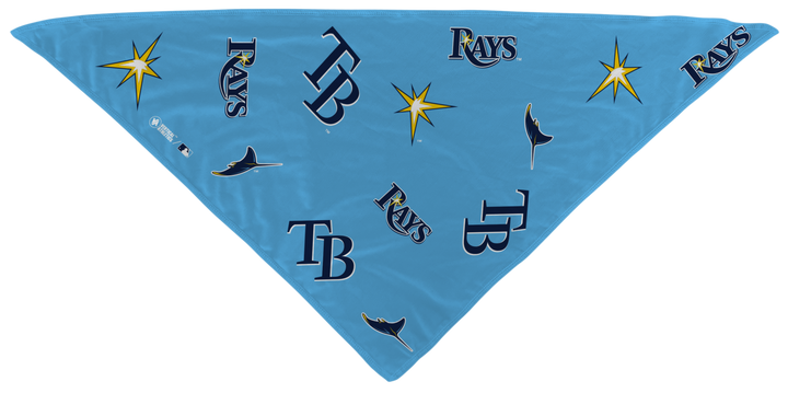 MLB licensed Tampa Bay Rays Triple Play Cooling Bundle: Cooling Triangle Bandana with All Over logo. Made in USA. Vertical Athletics Brand. 
