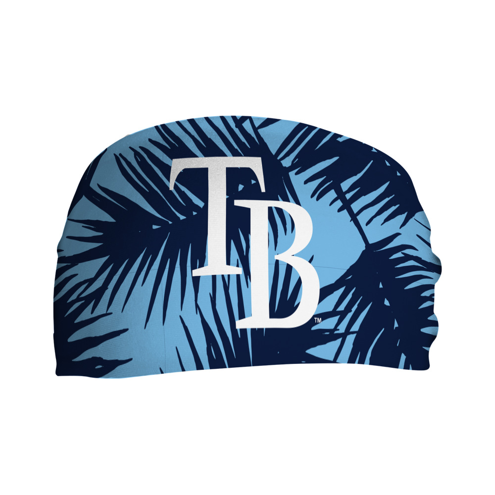 MLB licensed Tampa Bay Rays cooling headband with big palm cap logo. Made in the USA, Vertical Athletics brand.  