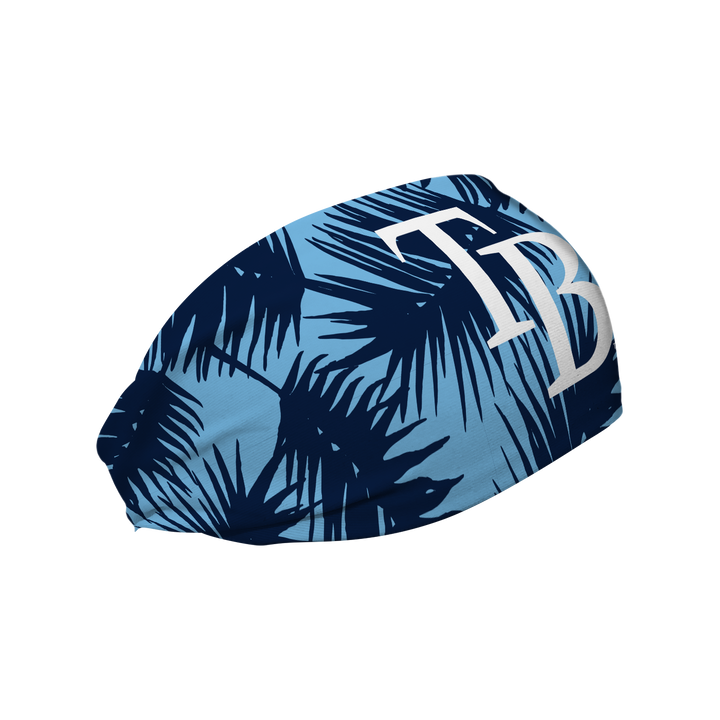 MLB licensed Tampa Bay Rays cooling headband with big palm cap logo. Made in the USA, Vertical Athletics brand.  