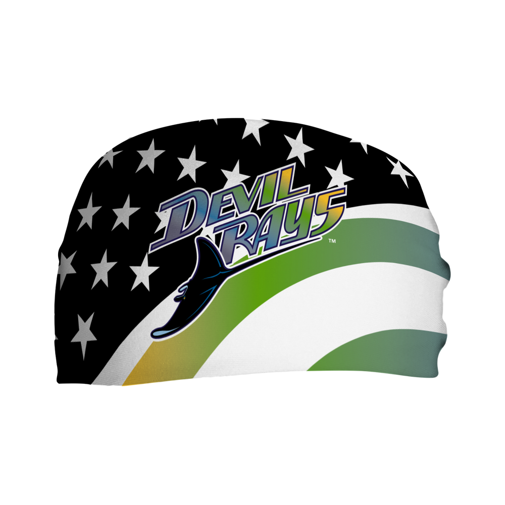 MLB Tampa Bay Rays Stars and Stripes cooling headband with Coop Logo. Made in USA, Vertical Athletics brand.  