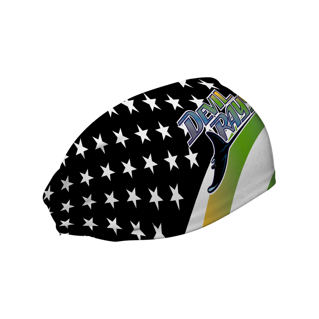 MLB Tampa Bay Rays Stars and Stripes cooling headband with Coop Logo. Made in USA, Vertical Athletics brand.  