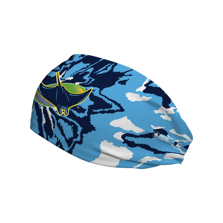 MLB licensed Tampa Bay Rays cooling headband with big palm cap logo. Made in the USA, Vertical Athletics brand.  