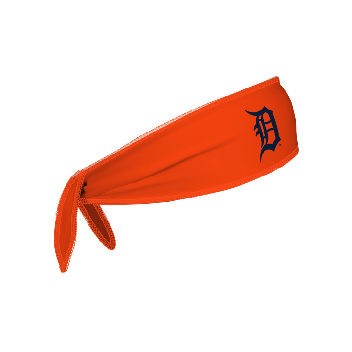 MLB Detroit Tigers reversible tieback cooling headband with Cap Logo and Repeating Mascot. Made in the USA, Vertical Athletics brand.