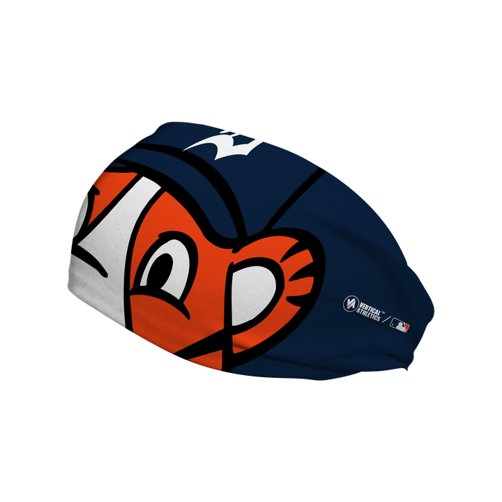 MLB Detroit Tigers cooling headband with Paws mascot stare. Made in USA, Vertical Athletics brand. 