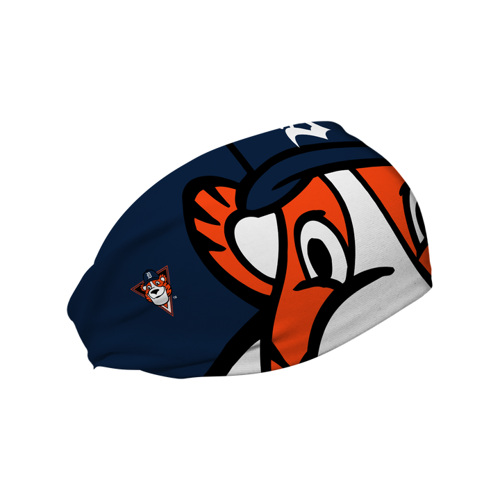 MLB Detroit Tigers cooling headband with Paws mascot stare. Made in USA, Vertical Athletics brand. 