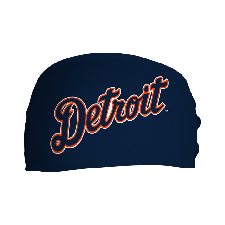 MLB licensed Detroit Tigers cooling headband with Wordmark. Made in the USA, Vertical Athletics brand.