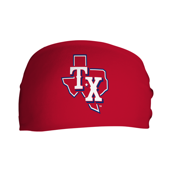 MLB licensed Texas Rangers cooling headband with Alt logo. Made in the USA, Vertical Athletics brand.