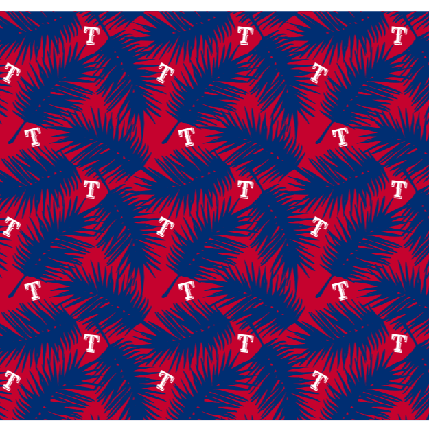 MLB Texas Rangers cooling sun scarf, Big Palm with repeating cap logo. Made in the USA. Vertical Athletics Brand.