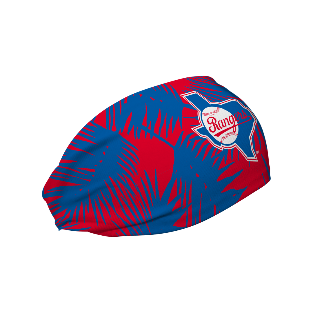 MLB licensed Texas Rangers cooling headband with coop big palm. Made in the USA, Vertical Athletics brand.