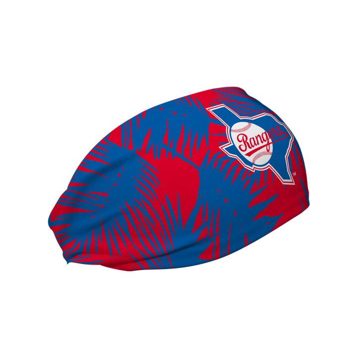 MLB licensed Texas Rangers cooling headband with coop big palm. Made in the USA, Vertical Athletics brand.
