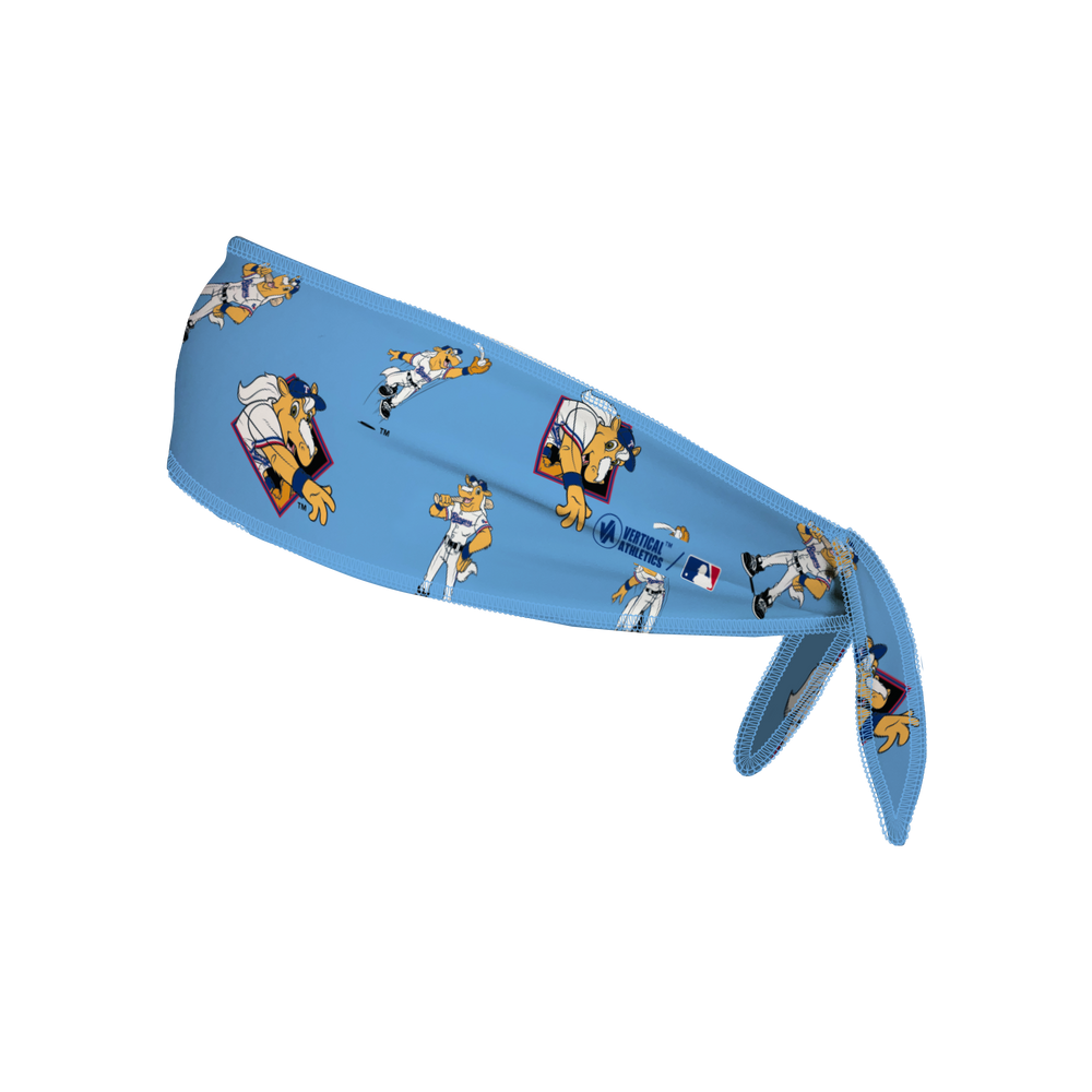 MLB Texas Rangers reversible tieback cooling headband with Cap Logo and Repeating Mascot. Made in the USA, Vertical Athletics brand.