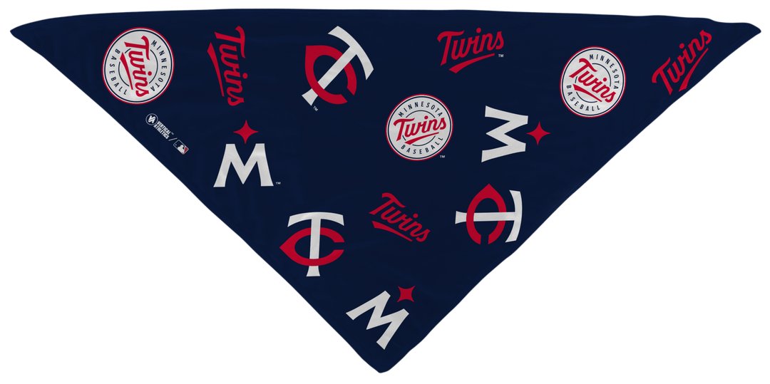 MLB Minnesota Twins cooling triangle bandana with team logo all over. Made in USA, Vertical Athletics brand.