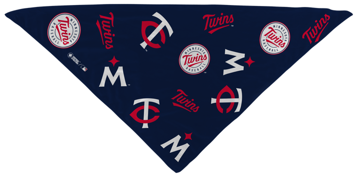 MLB licensed Minnesota Twins Triple Play Cooling Bundle: Cooling Triangle Bandana with All Over logo. Made in USA. Vertical Athletics Brand. 