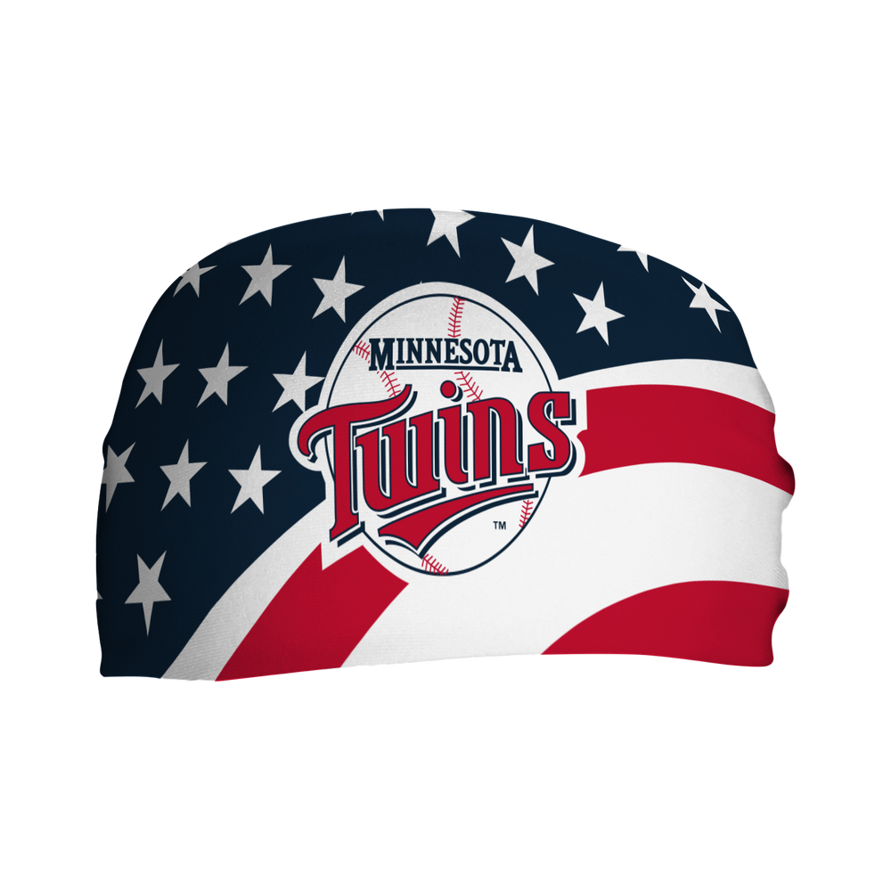 MLB Minnesota Twins Stars and Stripes cooling headband with Coop Logo. Made in USA, Vertical Athletics brand.  