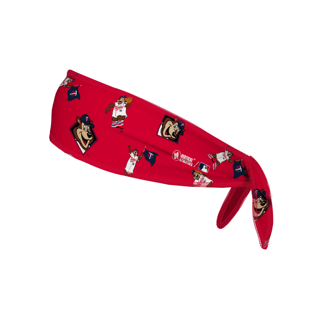 MLB Minnesota Twins reversible tieback cooling headband with Cap Logo and Repeating Mascot. Made in the USA, Vertical Athletics brand.