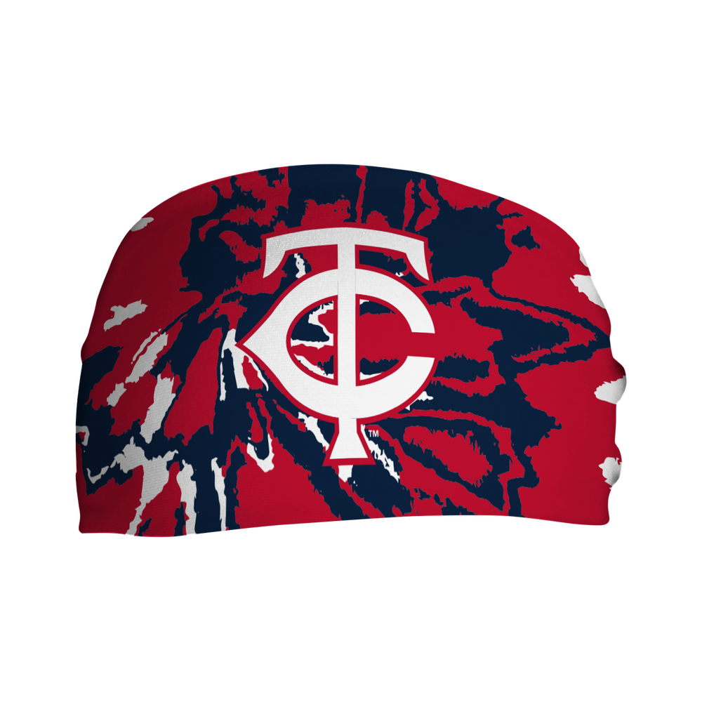 MLB Minnesota Twins team tie-dye cooling headband with cap logo. Made in USA, Vertical Athletics brand.  