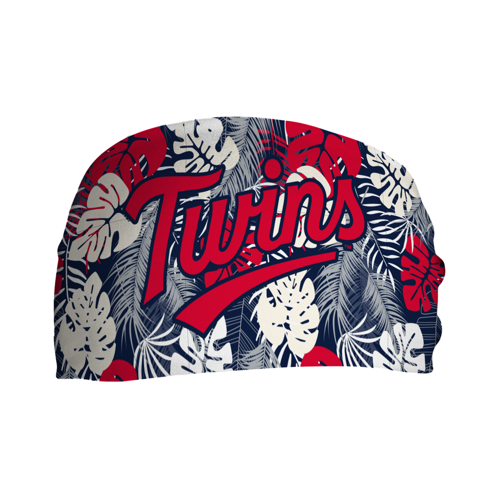 MLB Minnesota Twins Tropical Palm Wordmark cooling headband. Made in USA, Vertical Athletics brand.