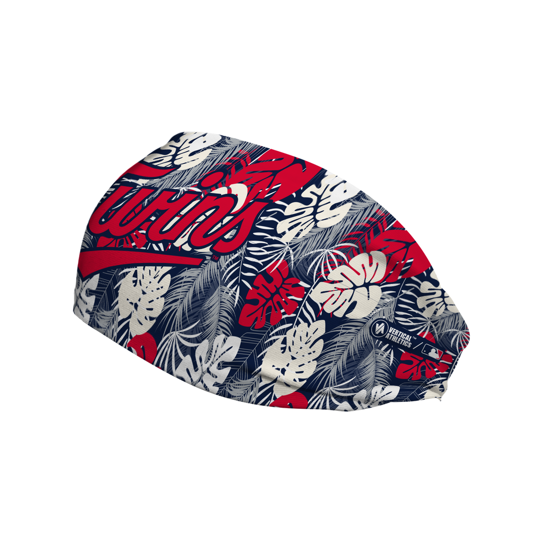 MLB Minnesota Twins Tropical Palm Wordmark cooling headband. Made in USA, Vertical Athletics brand.