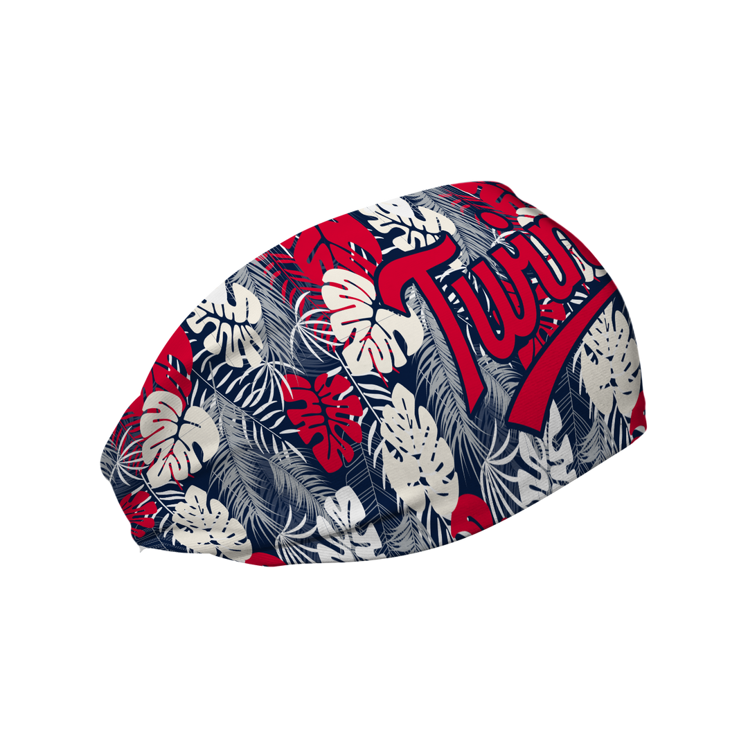 MLB Minnesota Twins Tropical Palm Wordmark cooling headband. Made in USA, Vertical Athletics brand.