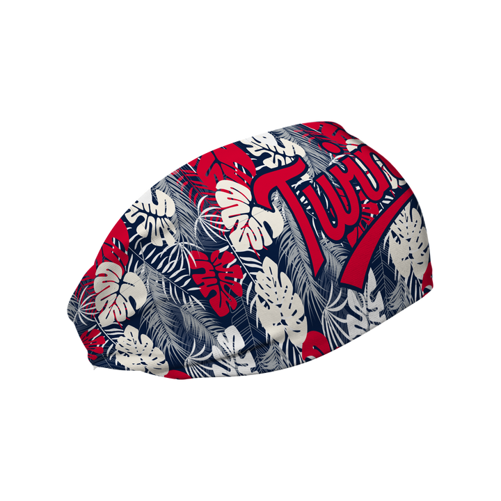 MLB Minnesota Twins Tropical Palm Wordmark cooling headband. Made in USA, Vertical Athletics brand.