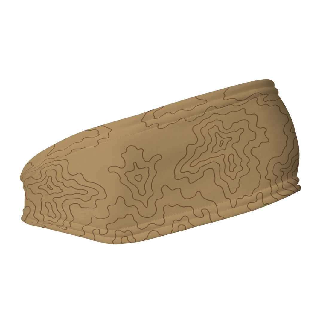 Fashion Fleece Headband with Tan Topo Map. Made in the USA, Vertical Athletics brand.