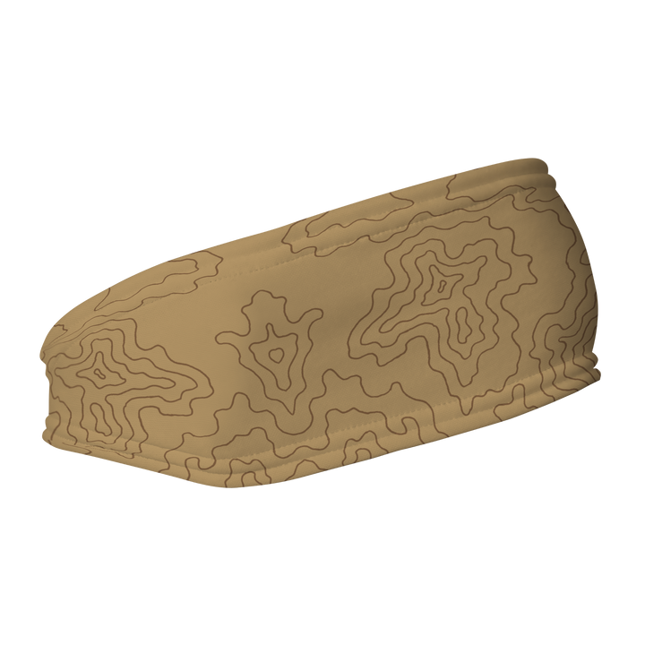 Fashion Fleece Headband with Tan Topo Map. Made in the USA, Vertical Athletics brand.