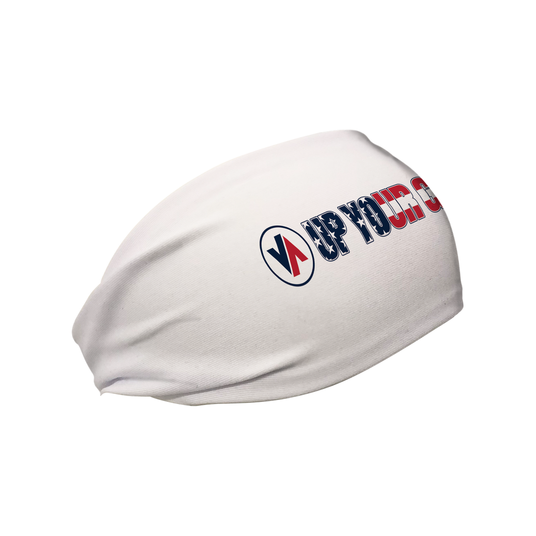 Side view of Up Your Game headband. Made in USA, Vertical Athletics brand.  Not a Junk headband.