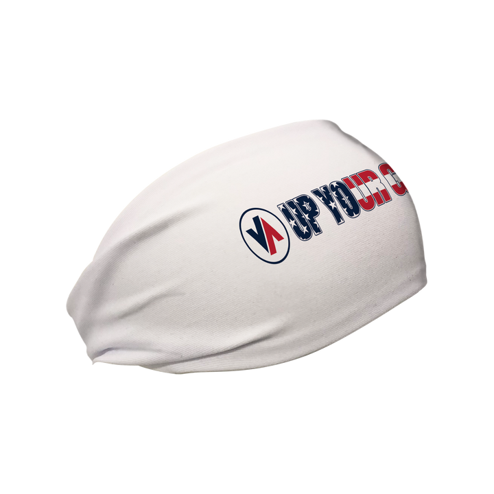 Side view of Up Your Game headband. Made in USA, Vertical Athletics brand.  Not a Junk headband.
