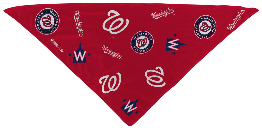 MLB Washington Nationals cooling triangle bandana with logos all over. Made in USA, Vertical Athletics brand.  