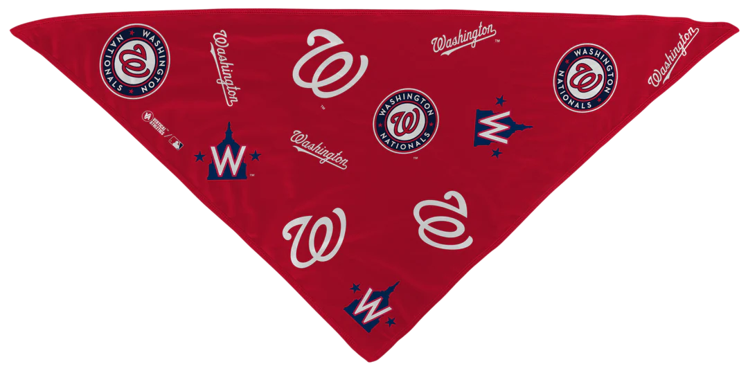 MLB licensed Washington Nationals Triple Play Cooling Bundle: Cooling Triangle Bandana with All Over logo. Made in USA. Vertical Athletics Brand. 