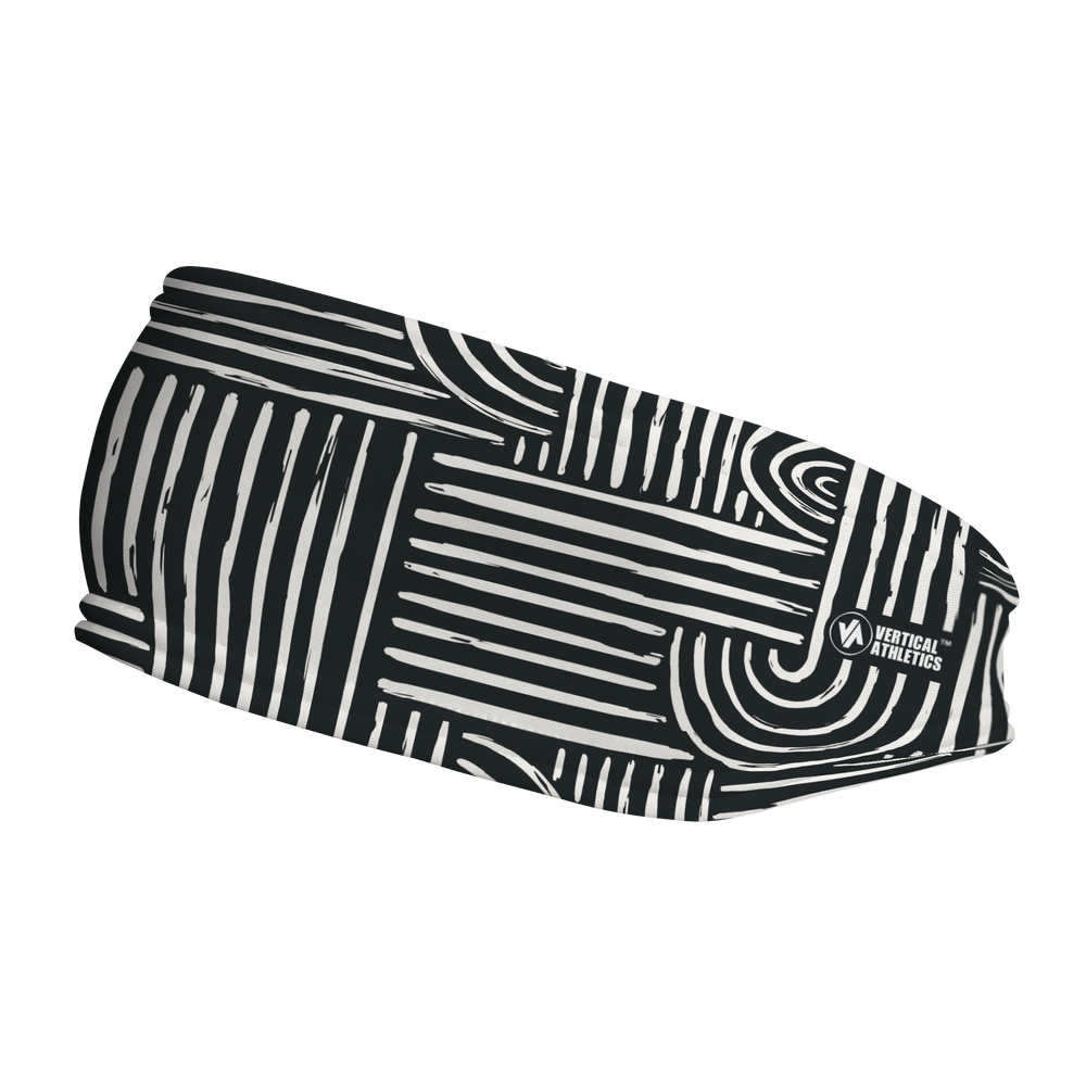 Fashion Fleece Headband with Tribal Maze. Made in the USA, Vertical Athletics brand.