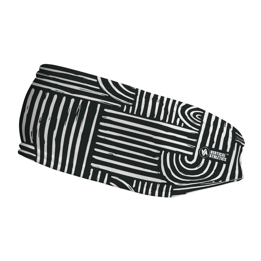 Fashion Fleece Headband with Tribal Maze. Made in the USA, Vertical Athletics brand.
