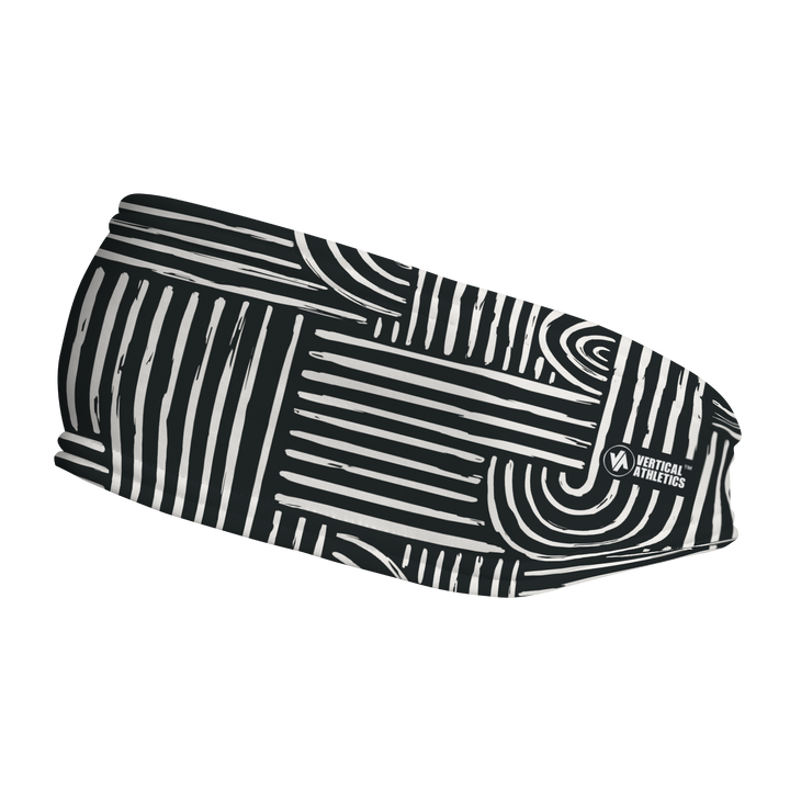 Fashion Fleece Headband with Tribal Maze. Made in the USA, Vertical Athletics brand.