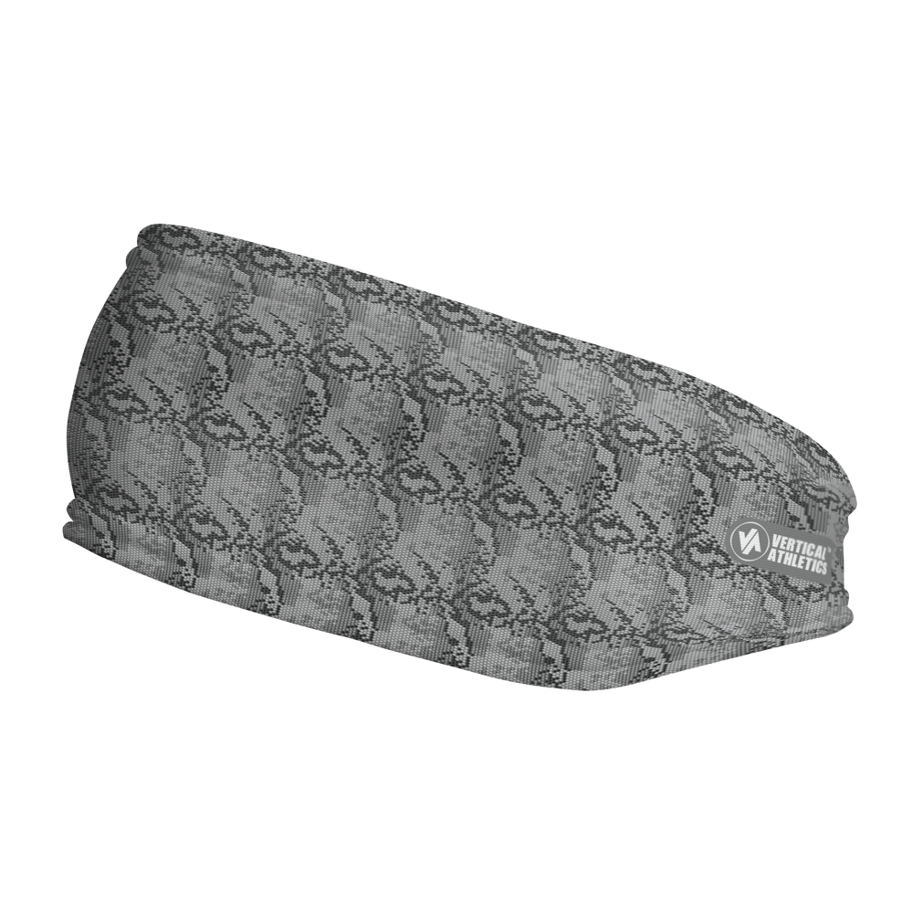 Fashion Fleece Headband with Silver Python. Made in the USA, Vertical Athletics brand.