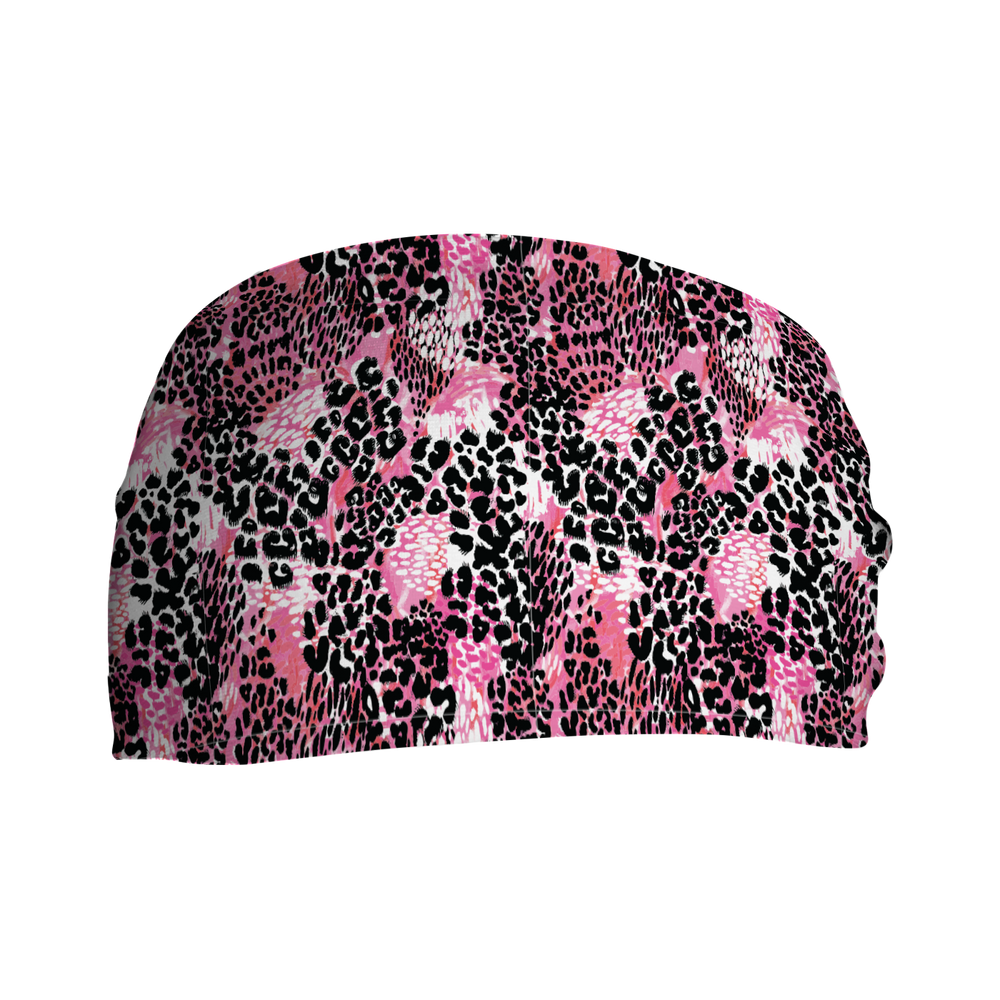 Cooling Headband with Pink Cheetah. Made in USA, Vertical Athletics brand.
