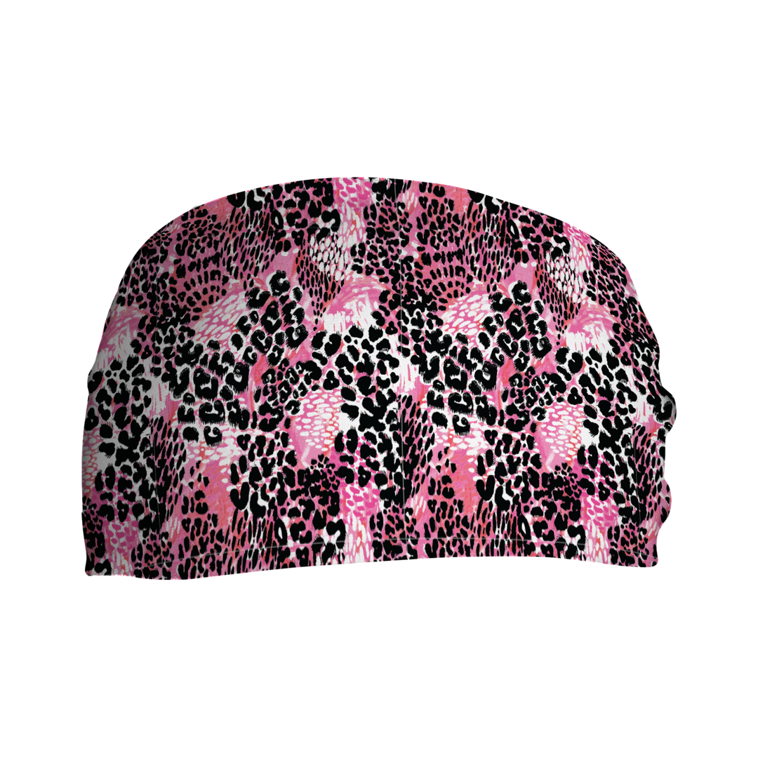 Cooling Headband with Pink Cheetah. Made in USA, Vertical Athletics brand.